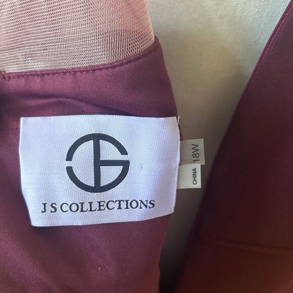 JS Collections Burgundy Red Floral Beaded Illusion Sheath Cocktail Dress - Picture 7 of 10